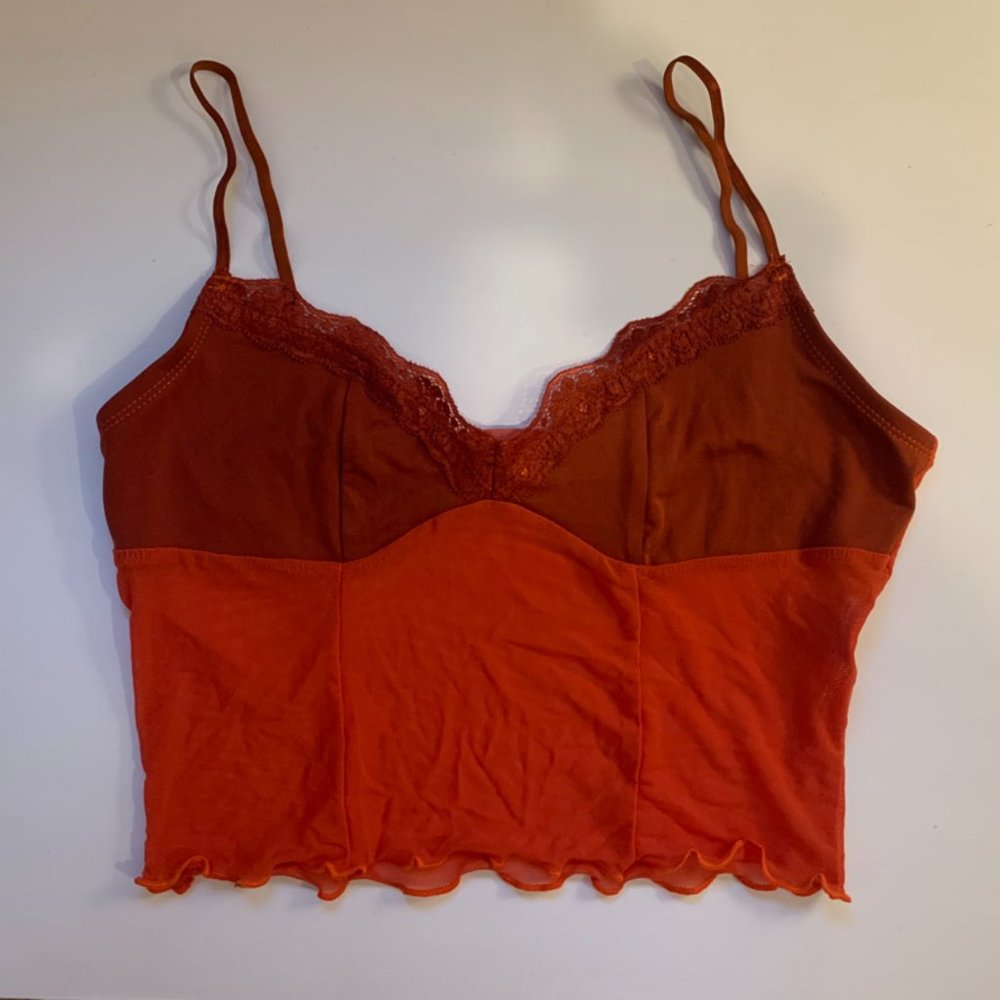 Adorable Cropped Orange Lace & Mesh Tank Size Large 🐅
